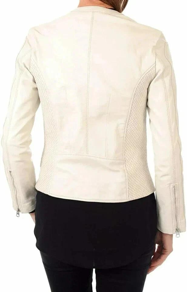 Handmade Casual Motorcycle Women Stylish Jacket Off White Leather Lambskin Soft
