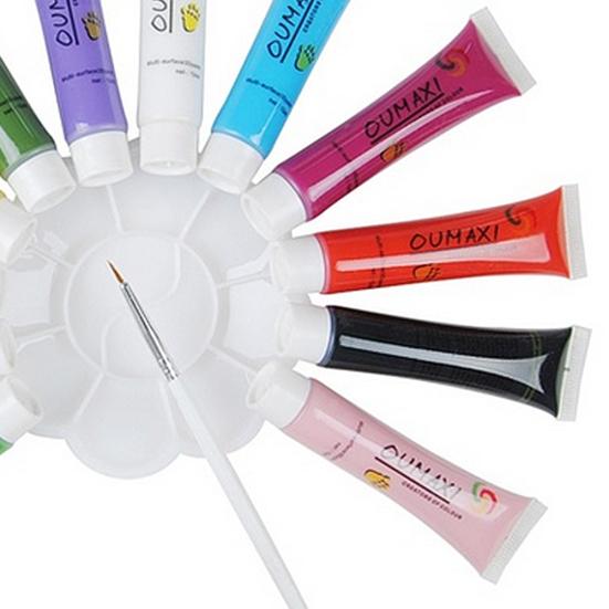 12 цветов ногтей 3D лак для рисования DIY пигментная ручка с кистью для смешивания палитры