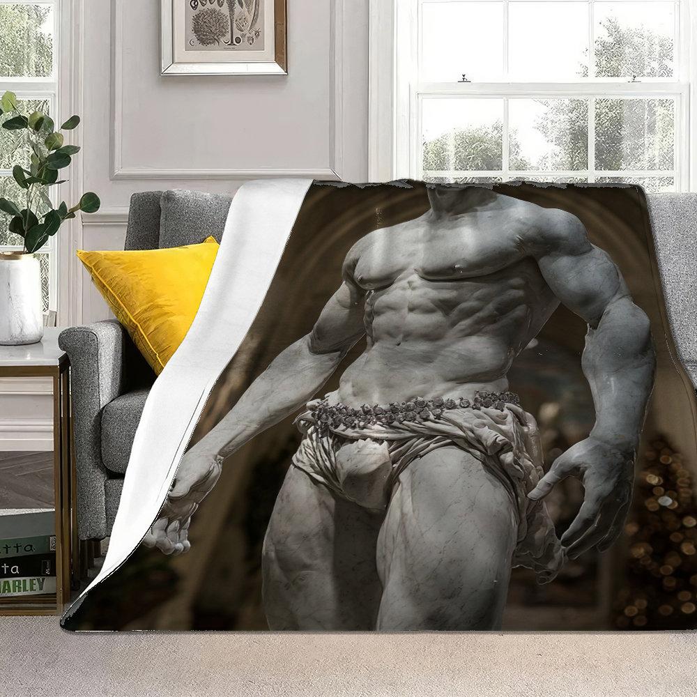 European Fitness Male Sculpture Flannel printed blanket suitable for all seasons suitable for living room office sofa and travel
