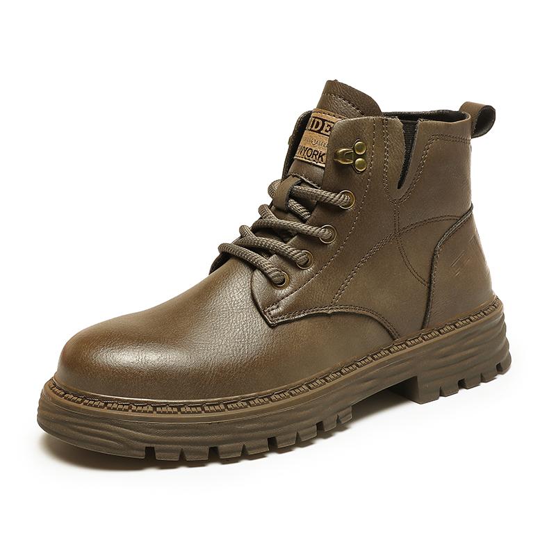 New 2024 Genuine Leather Casual Ankle Boots Men Round Toe Boots Comfy Lace-Up Anti-Slip Boots Outdoor Fashion Brand Casual Boots