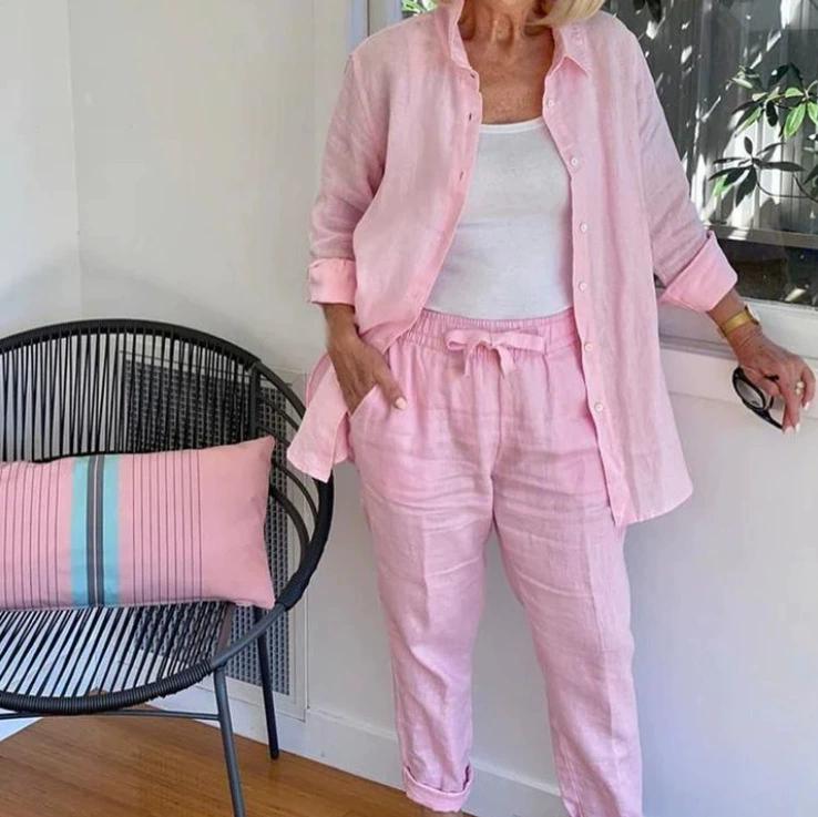 Women Casual Blouse and Pants Two Piece Trousers Suit Set