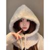 Big Head Circumference Shows Face Small Balaclava Women's Autumn and Winter New Knitted Hooded Neck Scarf One Piece Ear Protection Woolen Hat