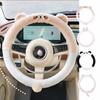 Panda Winter Cartoon Steering Wheel Set Interior Decoration Plush Embroidered Anti Slip Handlebar Gloves Cute Car Accessories