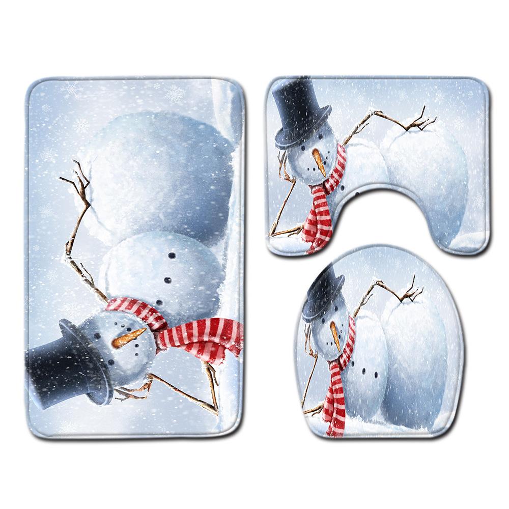 Рождественский коврик для ванной, туалетный трехпредметный набор