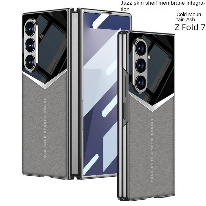 Для Samsung Galaxy Z Fold 7 Fold7 Защитная крышка объектива Jazz Однотонная кожа Гальваническое покрытие Цветной блок Стекло Защитная пленка Чехол