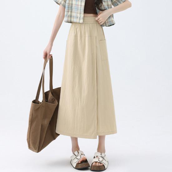 Женские брюки-карго с высокой талией, широкие брюки-юбки с карманами, однотонные летние тонкие брюки для отдыха