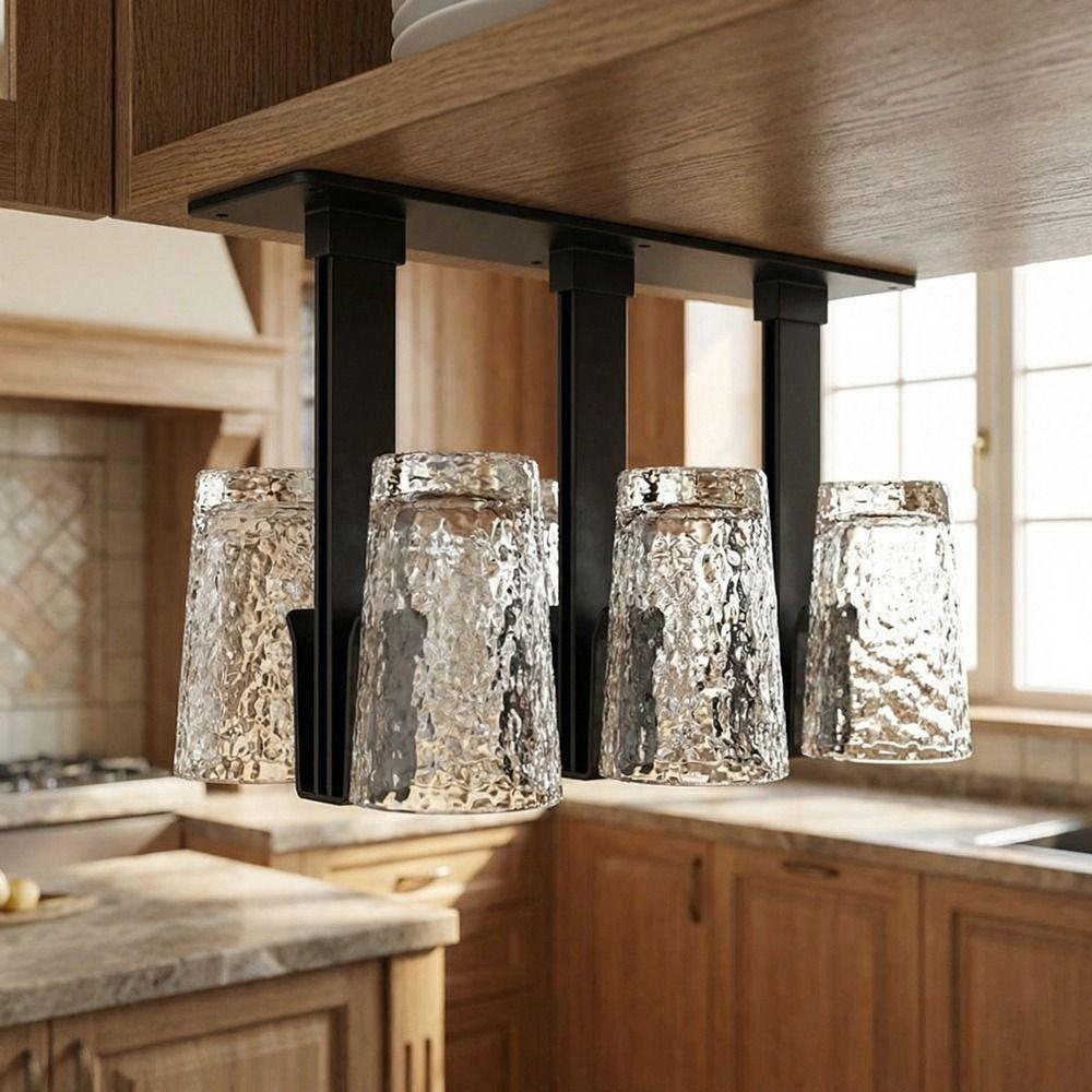 6 Hooks Under Cabinet Cup Rack Plastic Wine Glass Hanging Rack Upside Down Cup Rack  Living Room