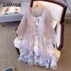 Plus Size Women's Summer Vintage Floral Ruffled Halter Dress Cardigan Two Piece Set