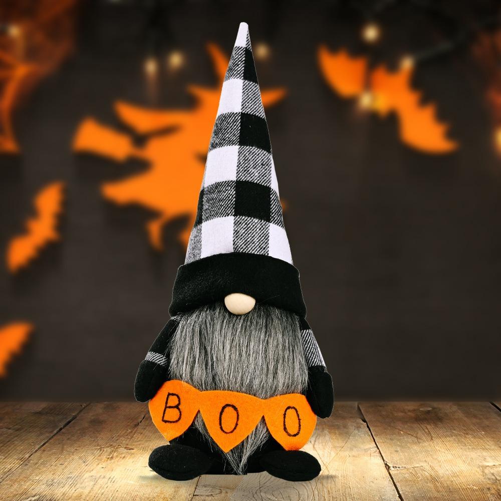 Long Beard Halloween Elf Dwarfs Dolls Bat Orange Hat Halloween Gnomes Decorations  Room Decor