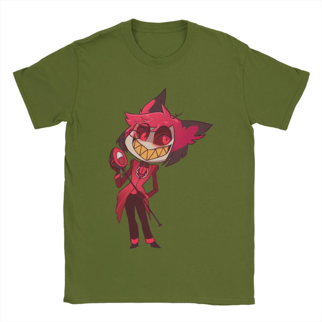 Мужские мультяшные футболки Аластор Хазбинс Отель Хлопковые топы Винтажные футболки с коротким рукавом и круглым вырезом Футболки больших размеров