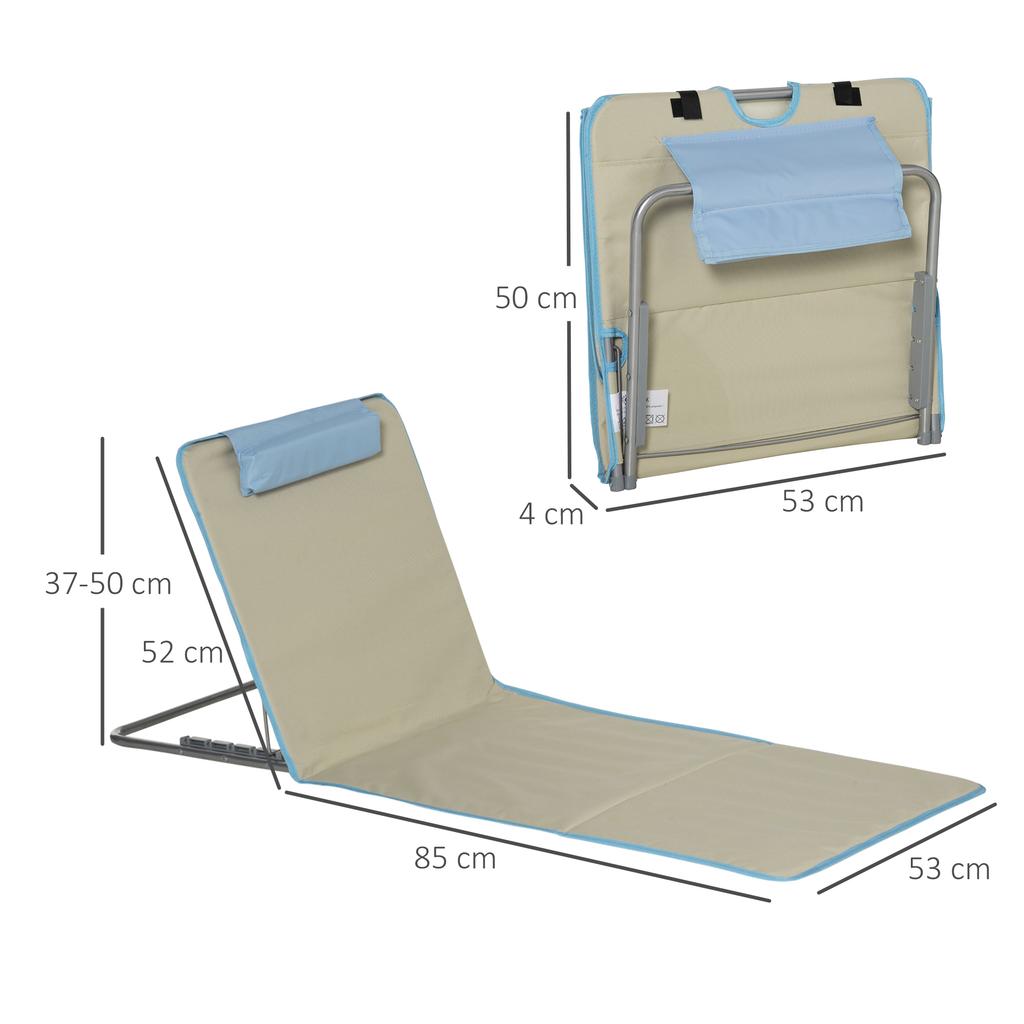 Set of 2 Beach Mats, Adjustable, Foldable, 124L x 53W x 37-50H cm, Beige