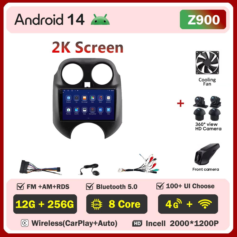 Автомобильный мультимедийный проигрыватель для Nissan March MICRA 2010-2013 Автомобильный радиоплеер с сенсорным экраном Беспроводной Android 14 Стерео Головное устройство GPS