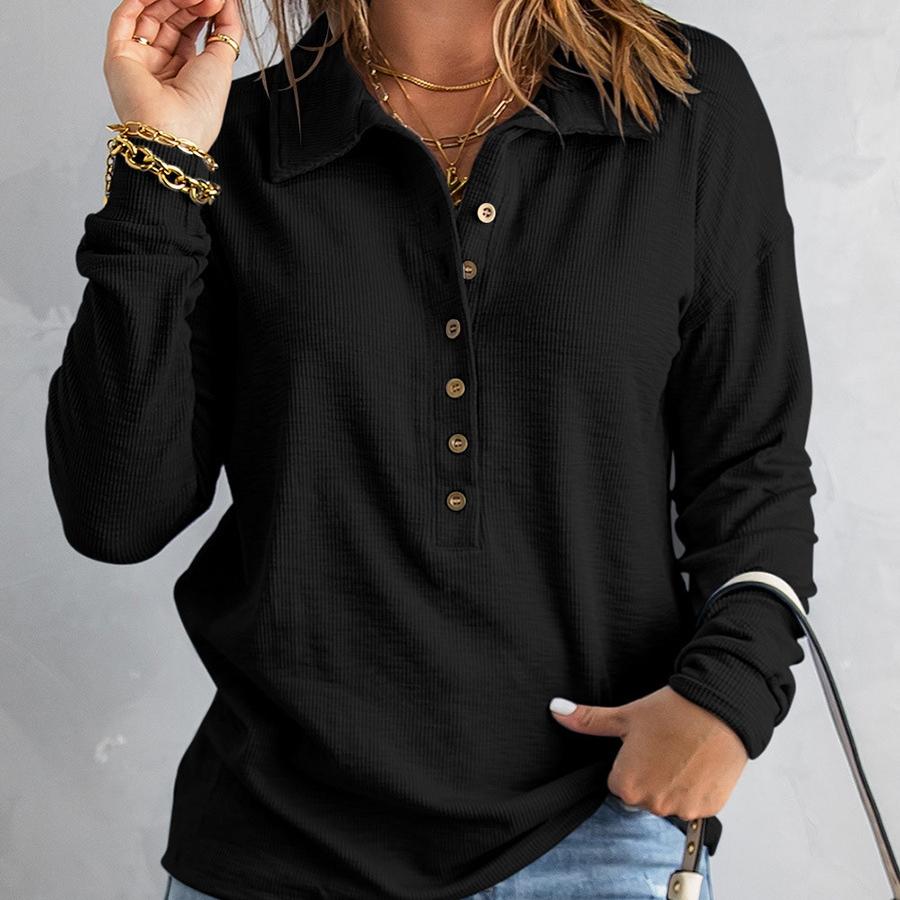 GMXIA Solid Color Sweater Women's Single Breasted Lapel Long Sleeve Loose Casual Base Top Autumn and Winter