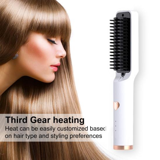 Hair Straightener Brush 3 Temperatures Fast Heating Anti-Frizz Wireless Portable Women Fluffy Hair Straightening Styling Detangling Comb