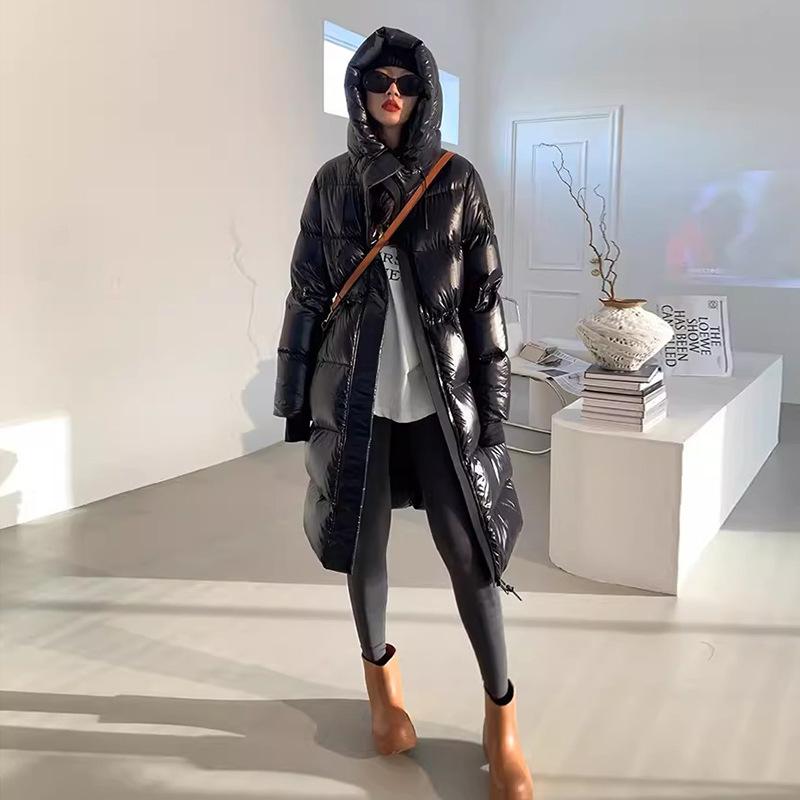 Высококачественная белая куртка-пуховик на утином пуху 90% женская, средняя и длинная, зимняя, 2024, новая, утолщенная талия, выше колена, теплая куртка, большой размер