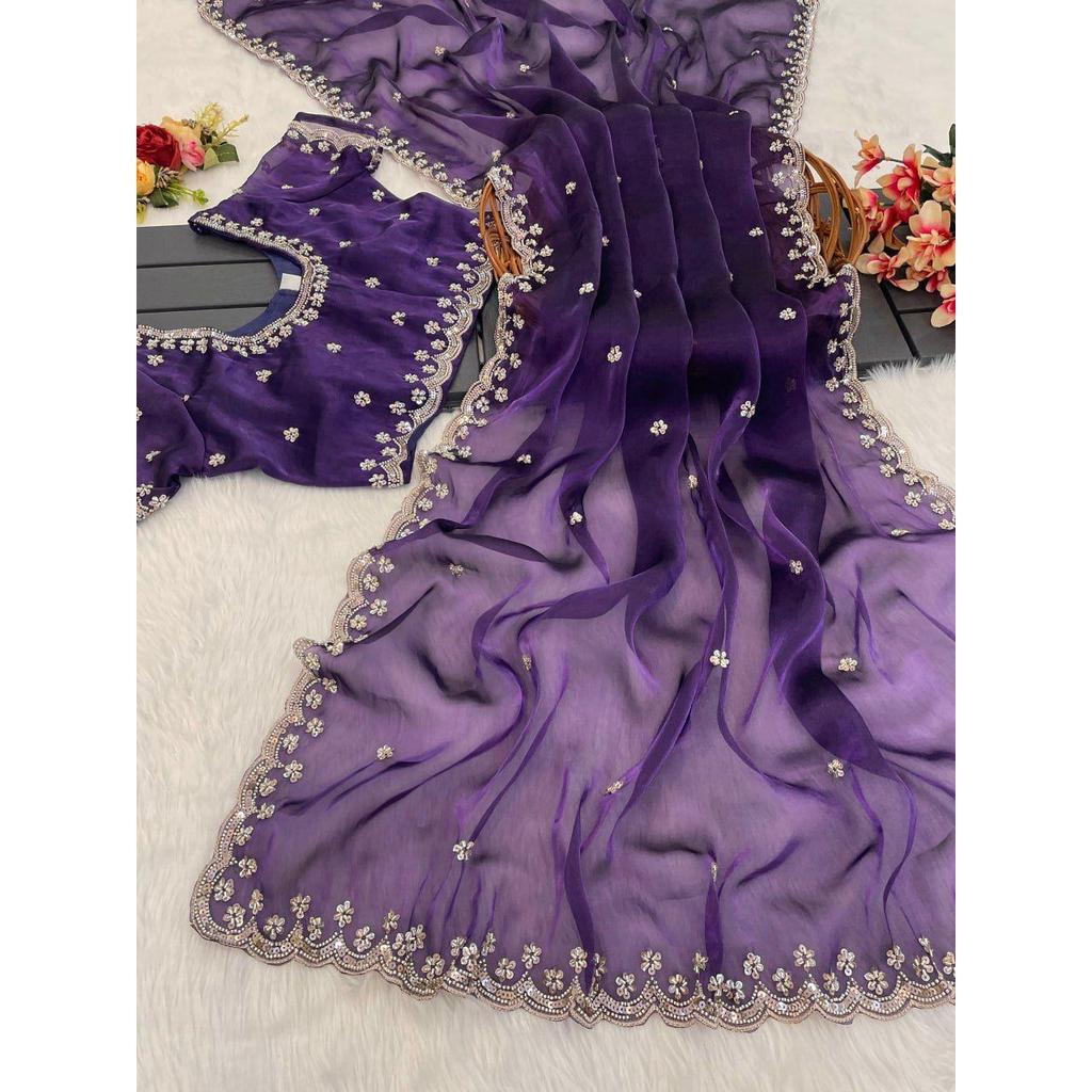 Последнее новое свадебное сари Тяжелая вышивка Настоящий Wal и Moti с пайетками*