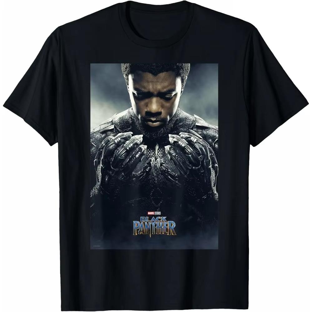 Black Panther TChalla Marvel TShirt Unisex Short Sleeve Heavyweight Cotton Loose Fit Crew Neck Collection Top for Collectors