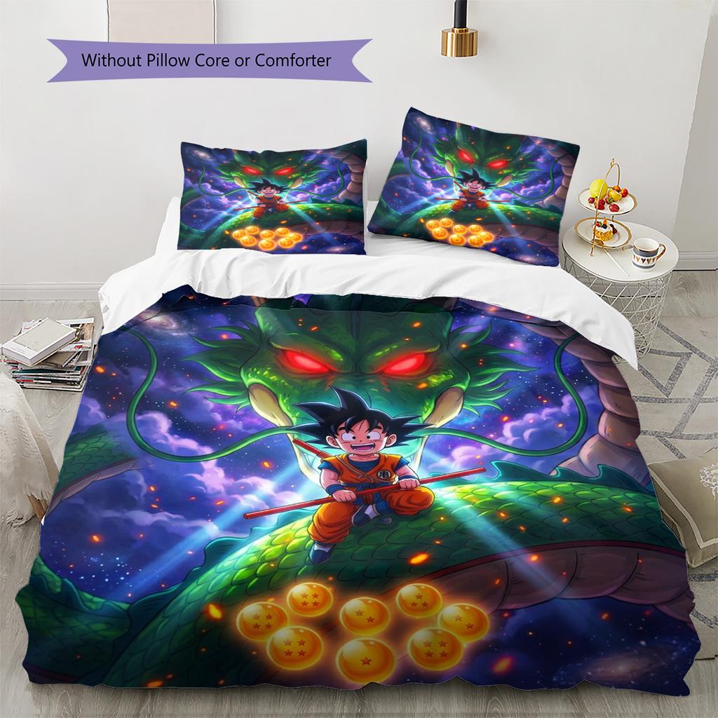 Dragon Ball Goku Pattern Bedding Quilt Set Quilt Cover Pillowcase Home Decoration Birthday Gift (1 * duvet cover + 2 * pillowcase, without core)