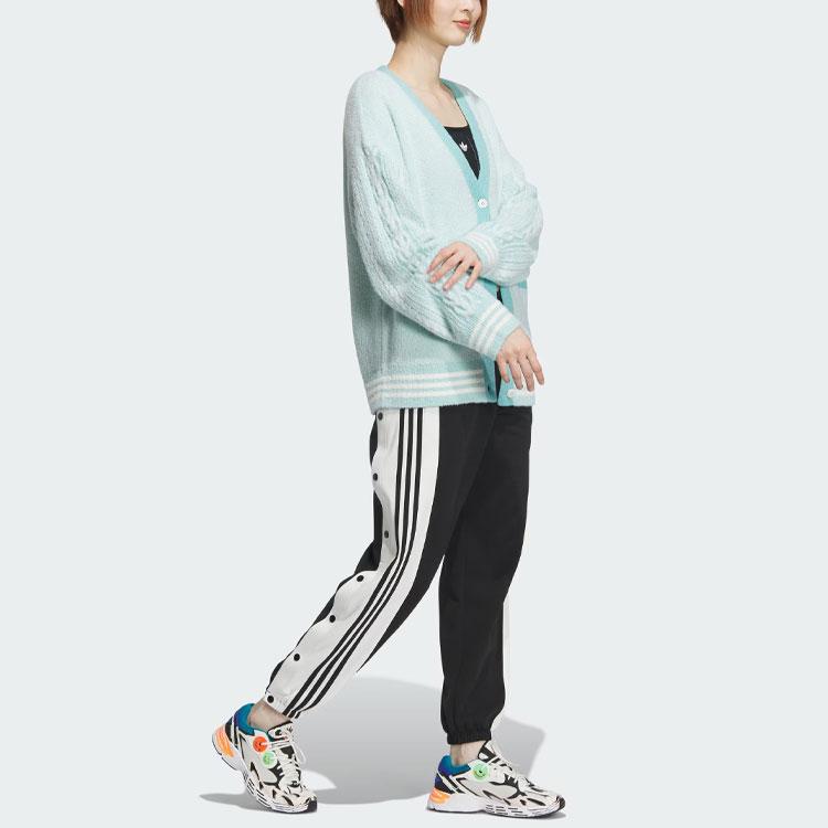 Adidas Originals SS24 V-Day Embroidered Letter Color Block Casual Knit Sweater Women Tops Mint-Green JE8281
