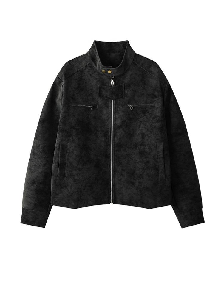 Мужская ретро американская куртка из искусственной кожи тай-дай - Теплая, модная, со стойкой воротником для осени