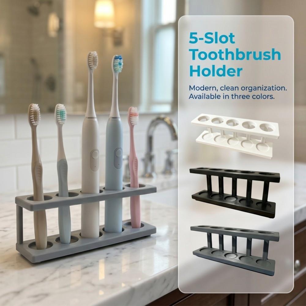 No Drilling Toothbrush Holder Multi-Slot Design Storage Rack Pencil Holder  Bathroom Countertop