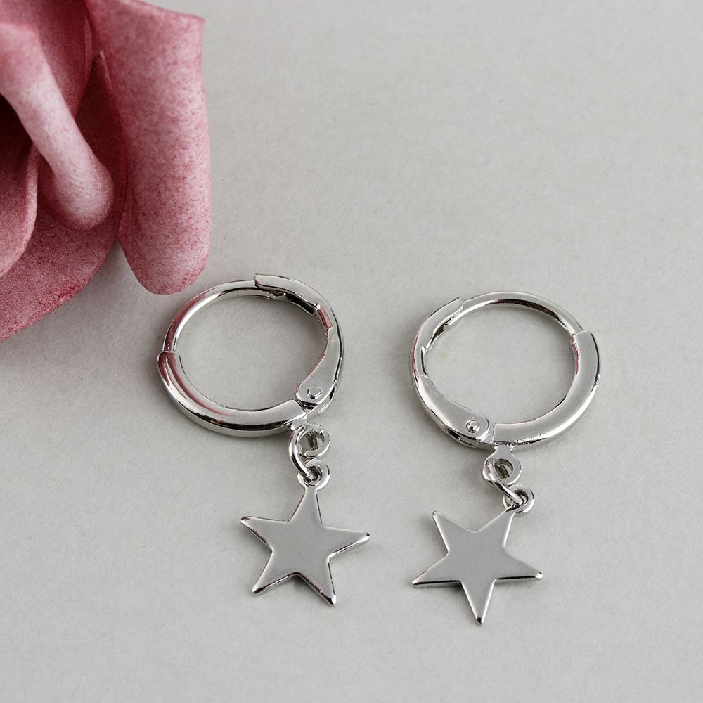Gold Silver Color Tiny Moon Crescen Huggie Hoop Earring Ear-cuffs Ear Piercing Small Star Charms