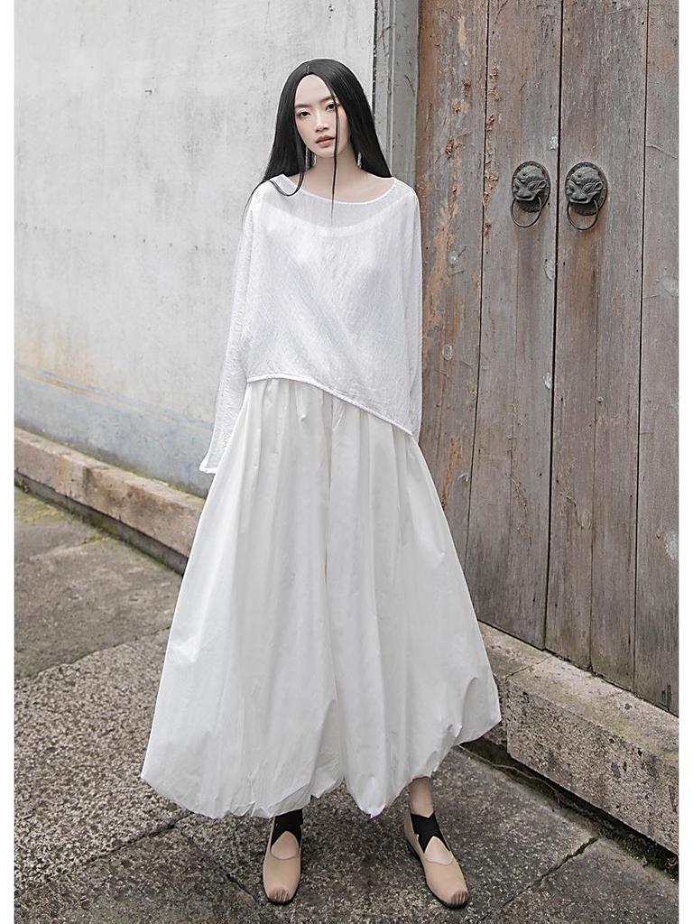 Handmade Heavy-Duty Puffy Cloud Ruffle Midi Skirt In Black and White