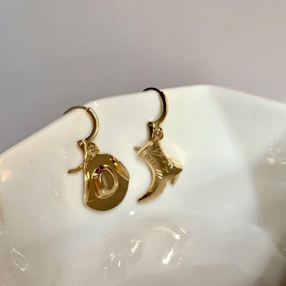 Punk Asymmetric Charms Earrings Fashion Geometric Pendant Earrings Cowboy Hat Boot Earring  Unisex