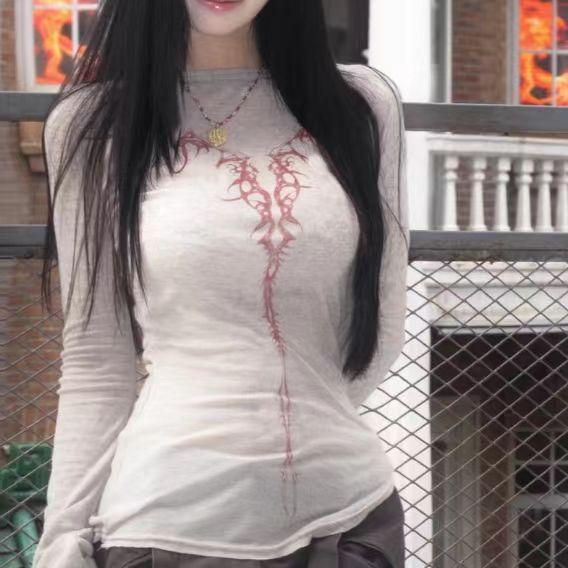 Винтажная эмо-одежда 90-х годов E-girl с графическим принтом Y2K, футболка в стиле гранж, женская футболка в стиле Харадзюку в стиле ретро с длинными рукавами, уличная одежда в стиле гот-панк