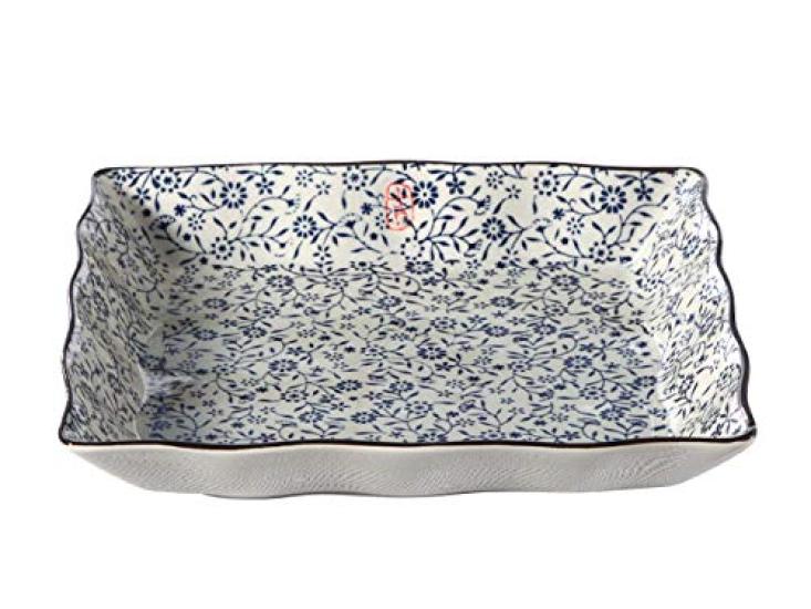 Nishida 9 Square Plate Restaurant Commercial Tableware Japanese Tableware Plate 120029 No. (Blue Flowers) / / / /