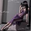 Erotic underwear sexy bed teasing charm purple suspender pajamas women's lace split dress hot