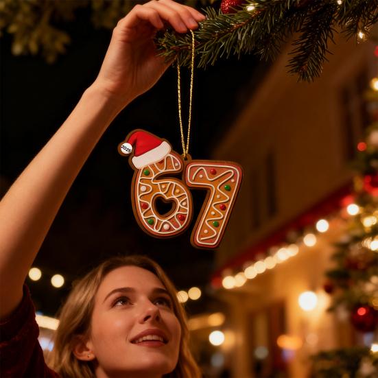 Christmas 67 Acrylic Ornament Six Seven Gingerbread Ornaments Funny 67 Meme Xmas Tree Decorations for Holiday Party Decor