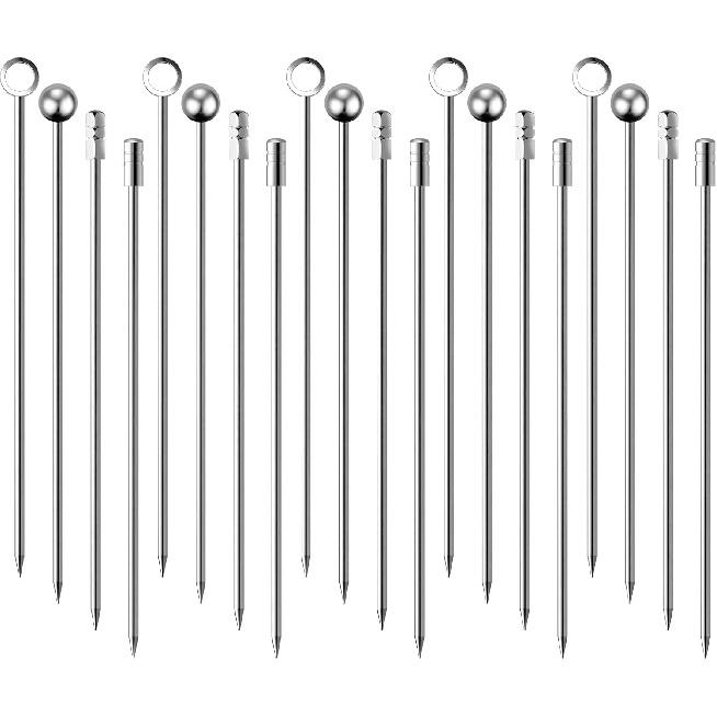 Cocktail Picks Stick, 20Pcs Stainless Steel Martini Picks, Reble Metal Cocktail Skewers Olives Appetizers Bloody Mary Brandied