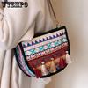Ethnic Style Handbag for Women Fashionable Broadband Crossbody Bag Versatile Single Shoulder Saddle Bag