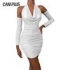 Autumn and Winter Women's Dresses Long Sleeves Backless Swing Neck Dresses Sexy Hanging Neck Tied Package Hip Dress