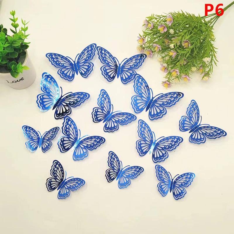12Pcs 3D Hollow Butterfly Wall Decal Mirror Wall Stickers For Kids Room Home Wall Decoration Fridge Sticker Wedding Party