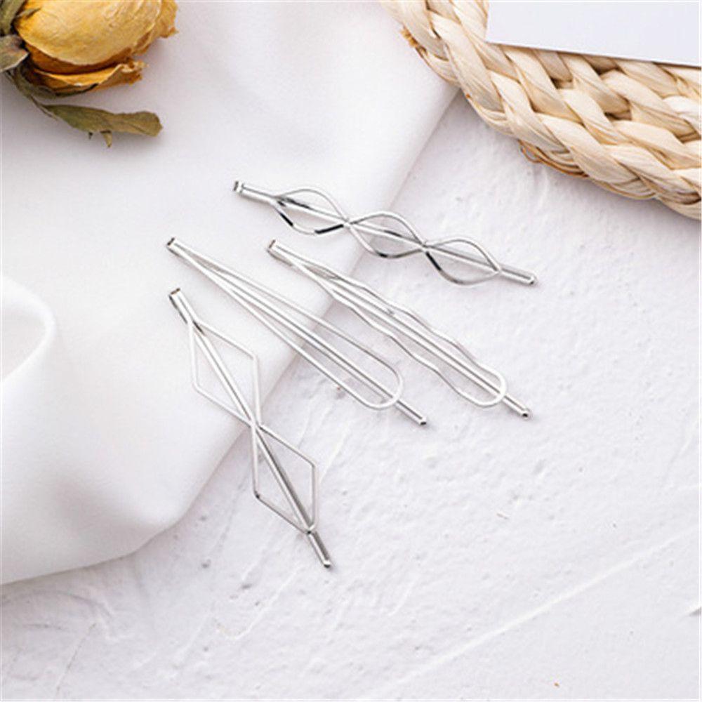 4pcs/set New Metal Women Girls Hairgrips Geometric Rhombus Geometry Hair Clip Barrettes