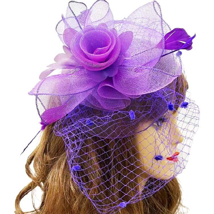 Cocktails Party Feather Mesh Flower Hat Hair Clip Fascinator Hat Church Hat 1920s Flower Bowler Hat Roleplay Headpiece