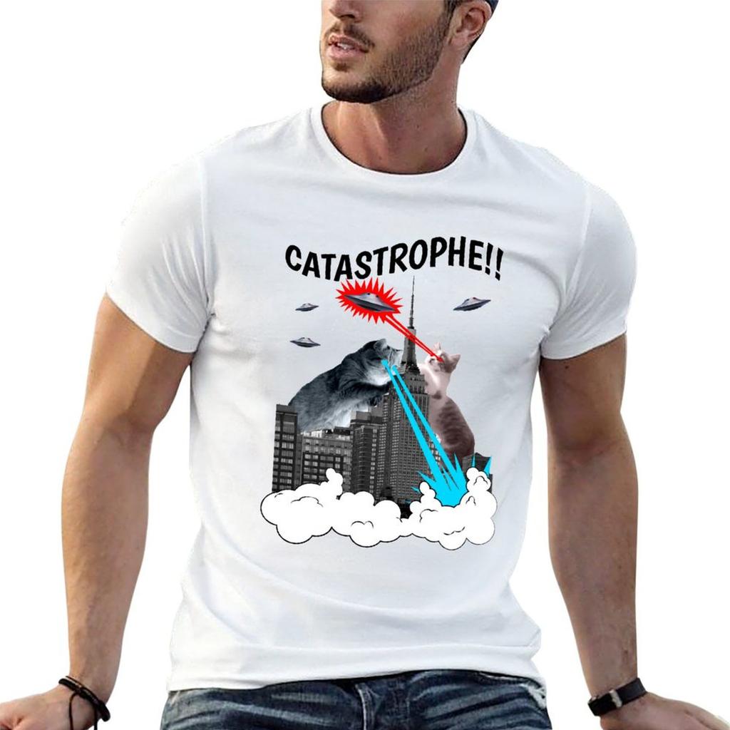 Catastrophe Funny Giant Cats Tshirt Work Short Sleeve Cotton Top