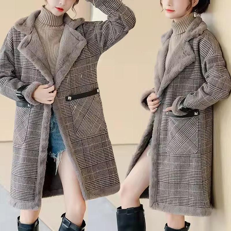 Зимнее теплое женское пальто на замшевой подкладке с мехом, новое корейское модное утолщенное зимнее пальто, длинное пальто, женские теплые плащи