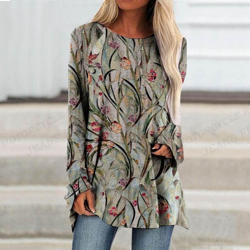 2023 Women's T-shirt Abstract Painting Print Tshirt Women Fashion T-shirt Plant Flowers T Shirt Long Sleeve Tops Tees Butterfly