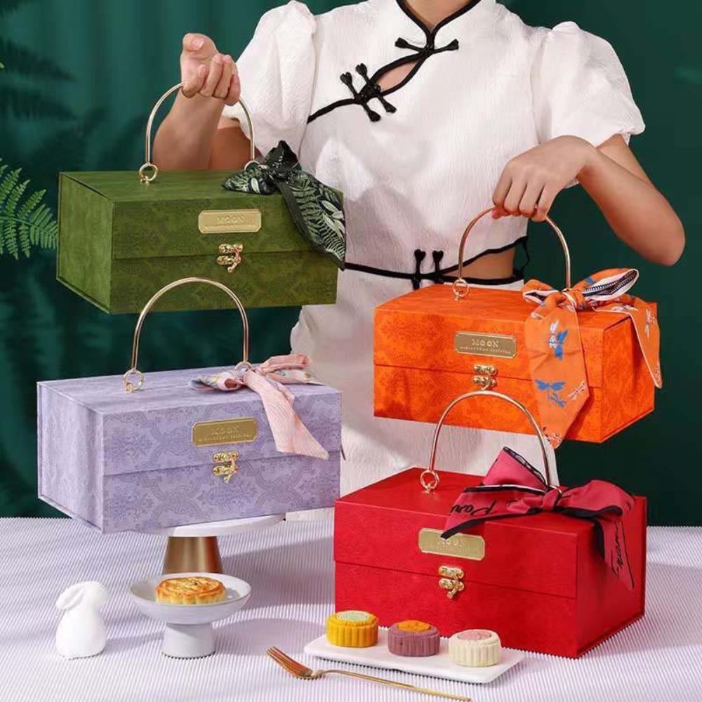 Dacron Mid-Autumn Festival Gift Box Scarf Neckerchief Floral Skinny Scarf Gift Packed