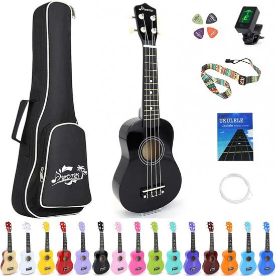 21-дюймовое сопрано укулеле из липы, акустическая мини-гитара для начинающих, с чехлом, ремнем, тюнером, медиаторами, струнами, базовым учебником