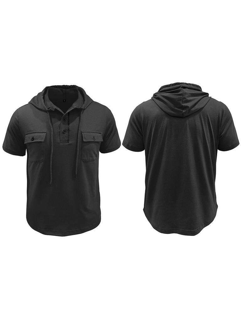 Мужская летняя рубашка с капюшоном, повседневная, однотонная, на 1-3 пуговицах, с коротким рукавом, худи, топы для пляжного отдыха, уличная одежда