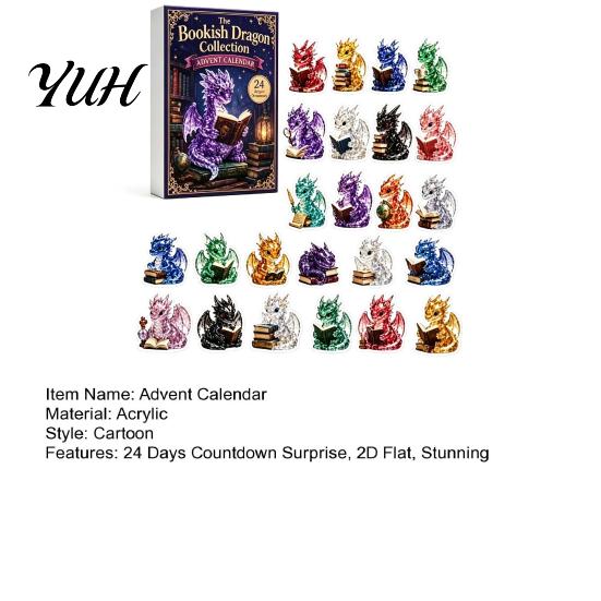 Collectible Dragon Figurines Crystal Advent Calendar 2026, 24 Days Fantasy Reading Book Countdown Calendar, Desktop Decoration for Bookshelves