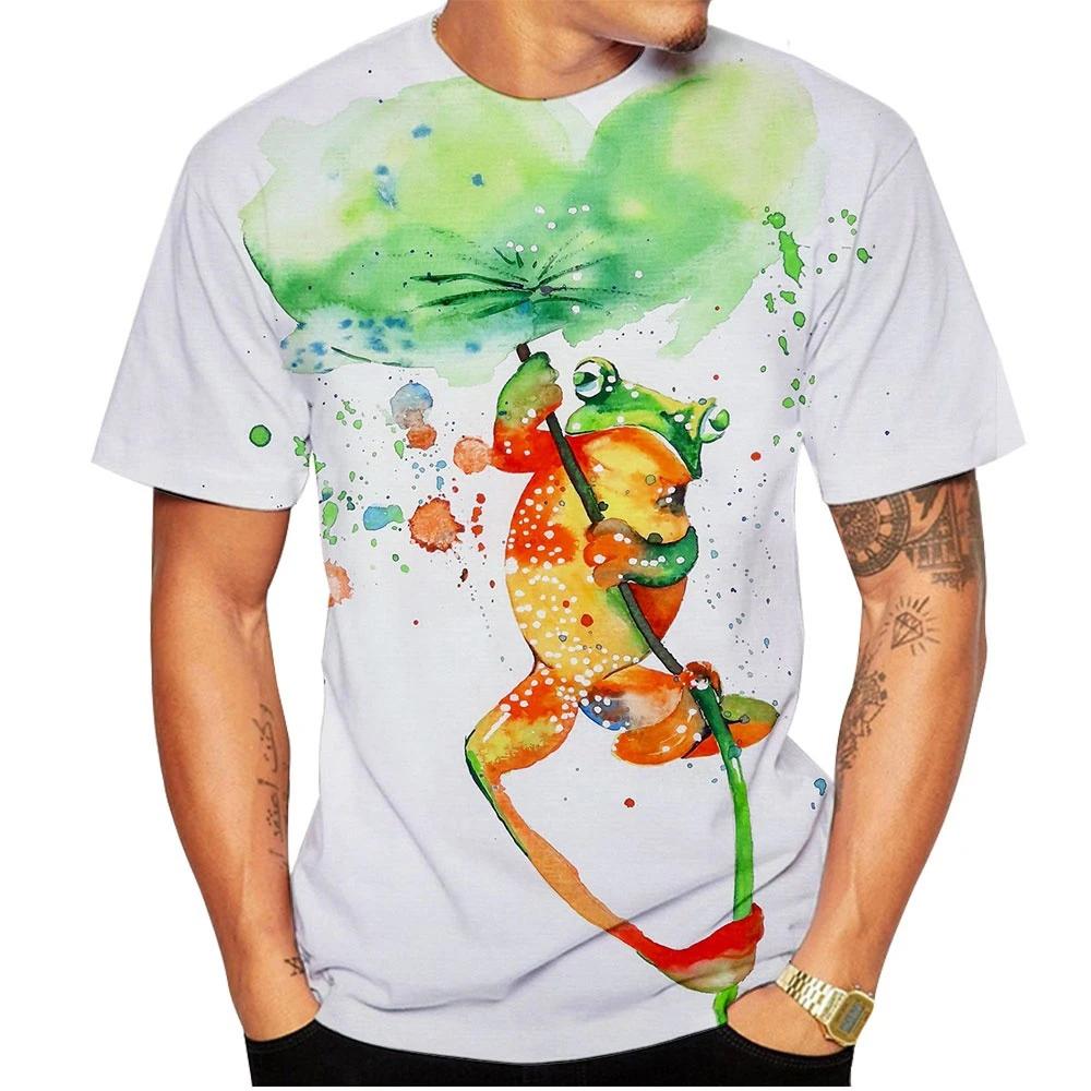 Cute Frog 3D Printing T Shirt Man Summer Fashion O-Neck Short Sleeve Oversized Top Casual Tee Loose Streetwear Unisex Clothing