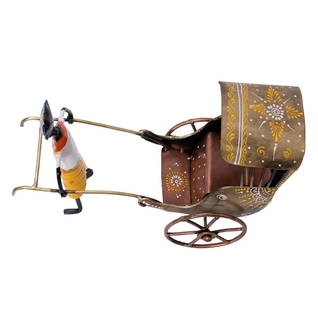 Handcrafted Iron Rickshaw Showpiece - Vintage Tabletop Rajasthani Hand Painted Decor for Home and Office, 12 Inches - Ideal for Living Room