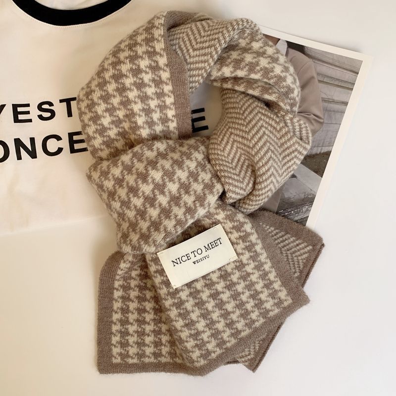 Scarf women's winter versatile warm couple student neck protection imitation cashmere knitted wool girls scarf senior sense men