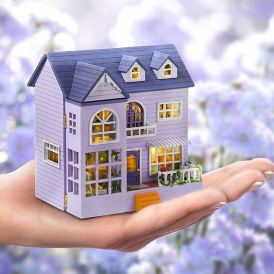 1 Set DIY House Model with Warm Lighting European Style Happy Hut