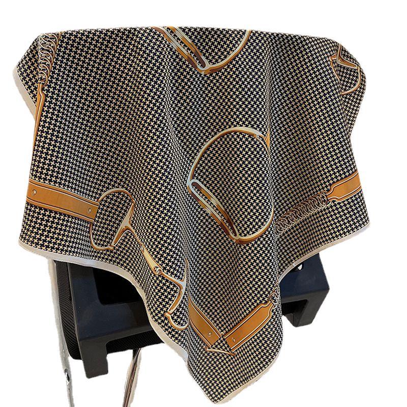 Decorative Thousand Bird Grid Small Square Scarf Women'S Scarf Elegant Mulberry Silk Scarf Versatile